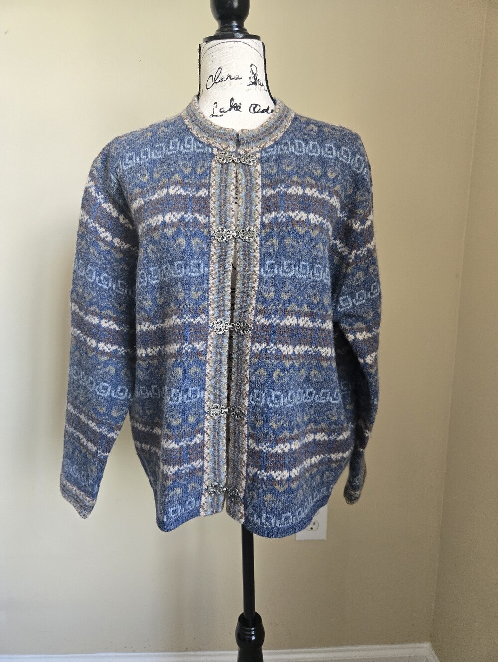 Nordic Design Wool Cardigan Womens L Petite Blue